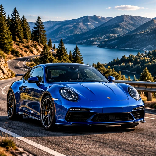 Blue car on an open road